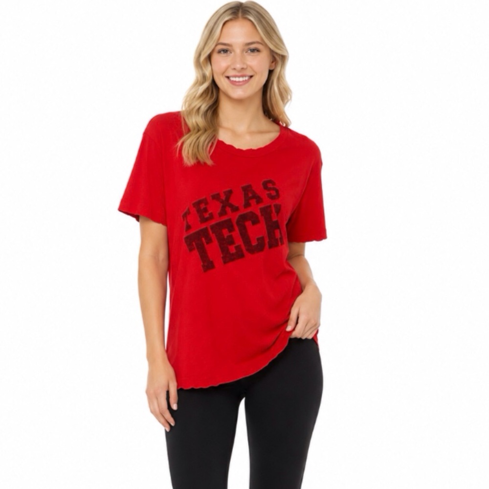 Texas Tech Red Raiders Womens T Shirt Size Small / Medium Distressed Block Logo